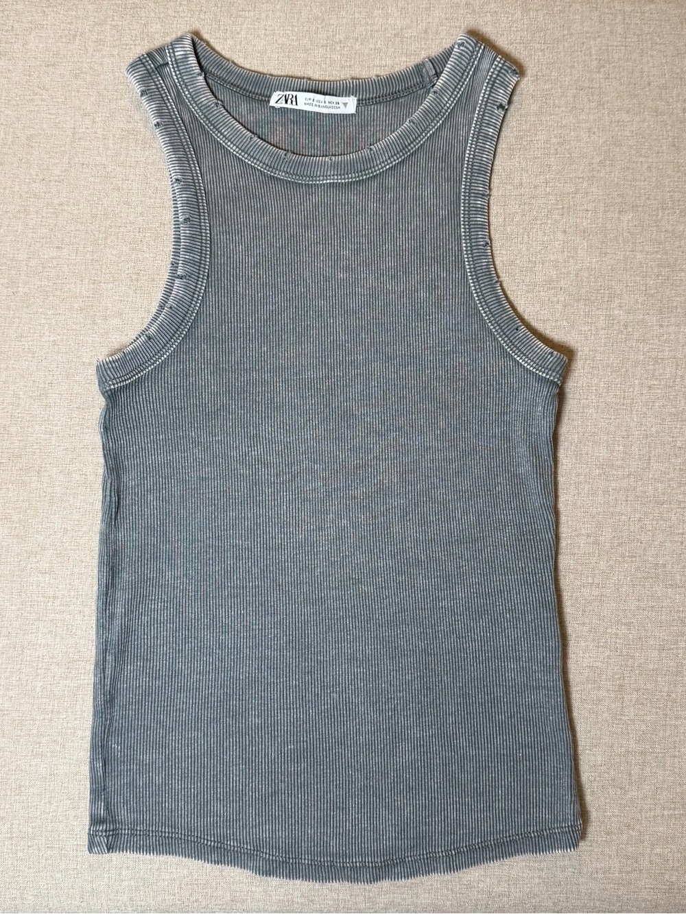 Zara Grey Ribbed Crew Neck Tank